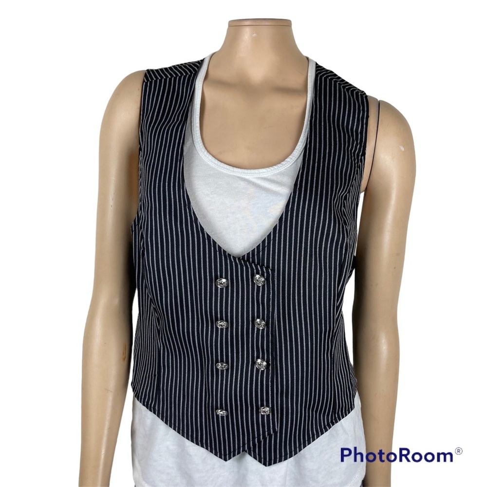 Social Collision (Hot Topic) Black & White Pinstripe Double Breasted Vest Large